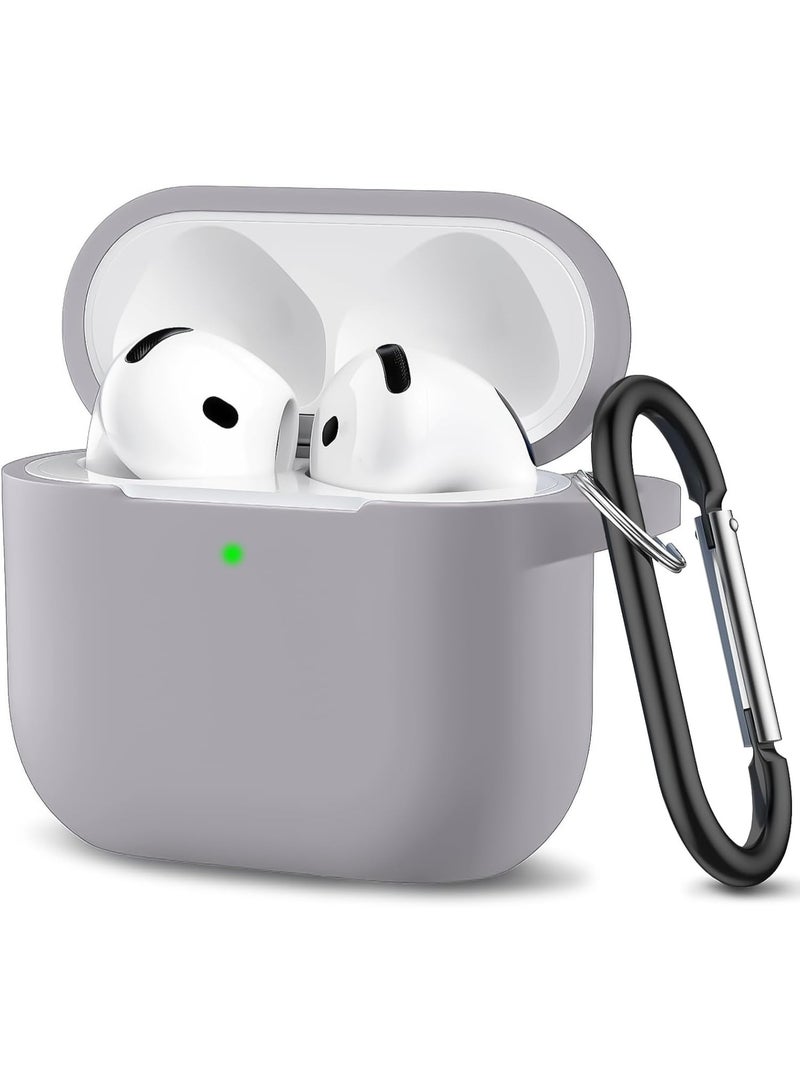 Soft Silicone Full Protective Case Cover for Apple AirPods 4 Case with Keychain Case Accessories for Women Men (Grey) - Image 1