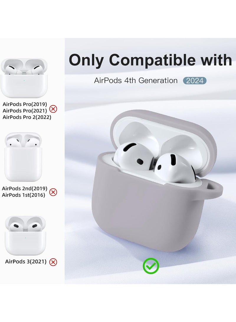 Soft Silicone Full Protective Case Cover for Apple AirPods 4 Case with Keychain Case Accessories for Women Men (Grey) - Image 4