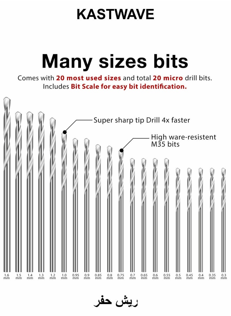 KASTWAVE Micro Mini Drill Bit Set Tiny Drill Bits Small Shank Full-Ground HSS Twist Drill High Speed Steel Boards Tiny Drill Bits for Dill, 40PCS/0.3-1.6 mm - Image 1