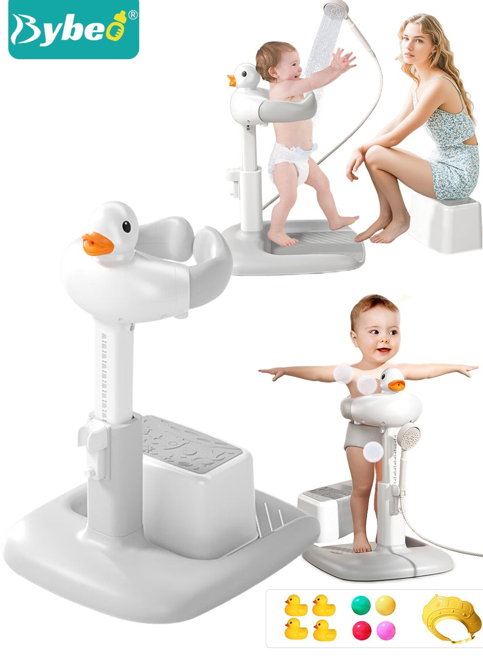 Bybeo 13PCS Baby Bath Support with Seat, Baby Bath Tub, Infant Bathtub, Infant Bath Chair, Baby Bath Stand with Anti-Slip Base, Adjustable Bath Shower Helper with Shower Cap + Shampoo Brush + Shower C