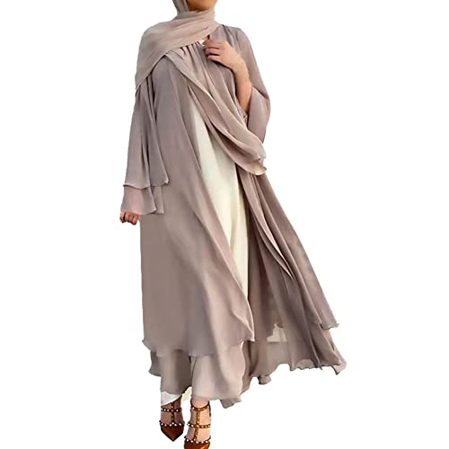 IKADEX Abayas for Women Muslim Dubai Dress Solid Loose Fit Long Cardigan Islamic Kaftan Robe Khaki XL - Image 1