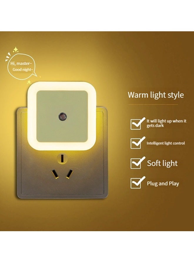 GELESE - New Square Plug-In Led Bedroom Bedside Night Light Socket Mood Atmosphere Automatically Turns On Warm Light Yellow - Image 1