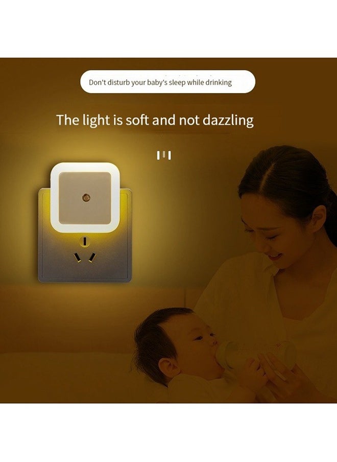 GELESE - New Square Plug-In Led Bedroom Bedside Night Light Socket Mood Atmosphere Automatically Turns On Warm Light Yellow - Image 1