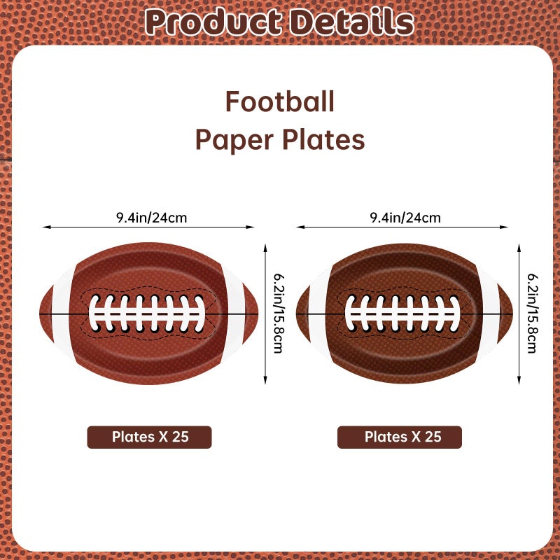 Litmitfu 50 Pcs Football Plates - Rugby Shape Design Paper Plate, Disposable Dinner Dessert Paper Plates Tableware Set for Football Party Supplies Birthday Game day Tailgate Party Decorations Table Decor - Image 3