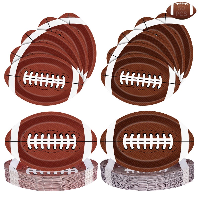 Litmitfu 50 Pcs Football Plates - Rugby Shape Design Paper Plate, Disposable Dinner Dessert Paper Plates Tableware Set for Football Party Supplies Birthday Game day Tailgate Party Decorations Table Decor - Image 1