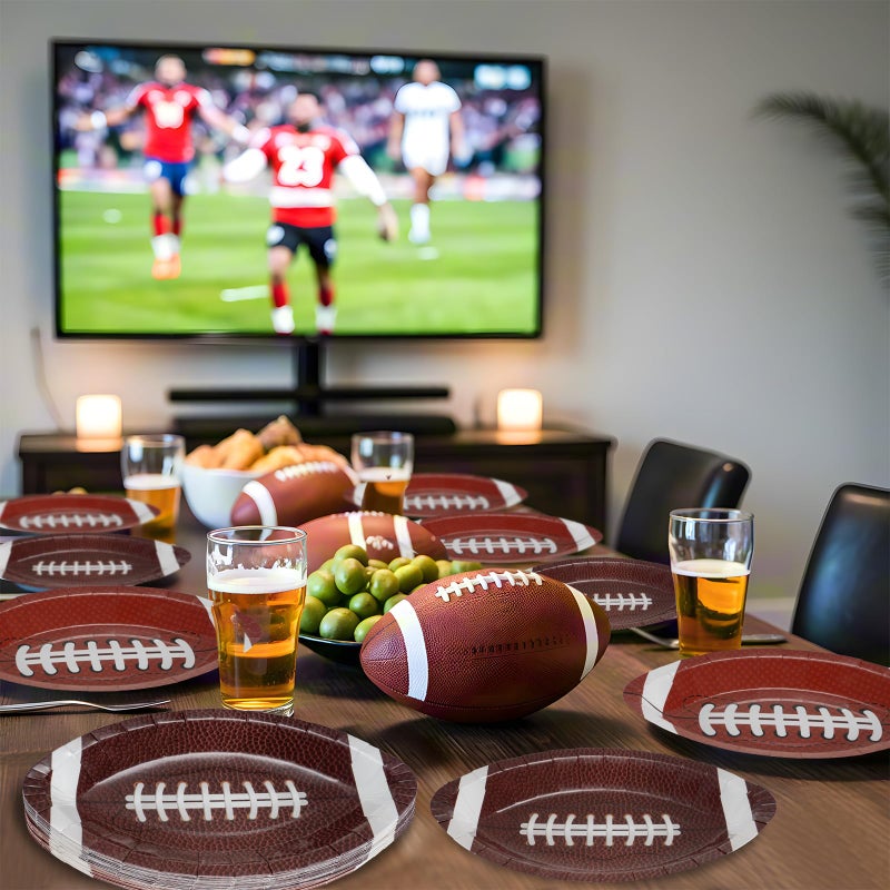 Litmitfu 50 Pcs Football Plates - Rugby Shape Design Paper Plate, Disposable Dinner Dessert Paper Plates Tableware Set for Football Party Supplies Birthday Game day Tailgate Party Decorations Table Decor - Image 2