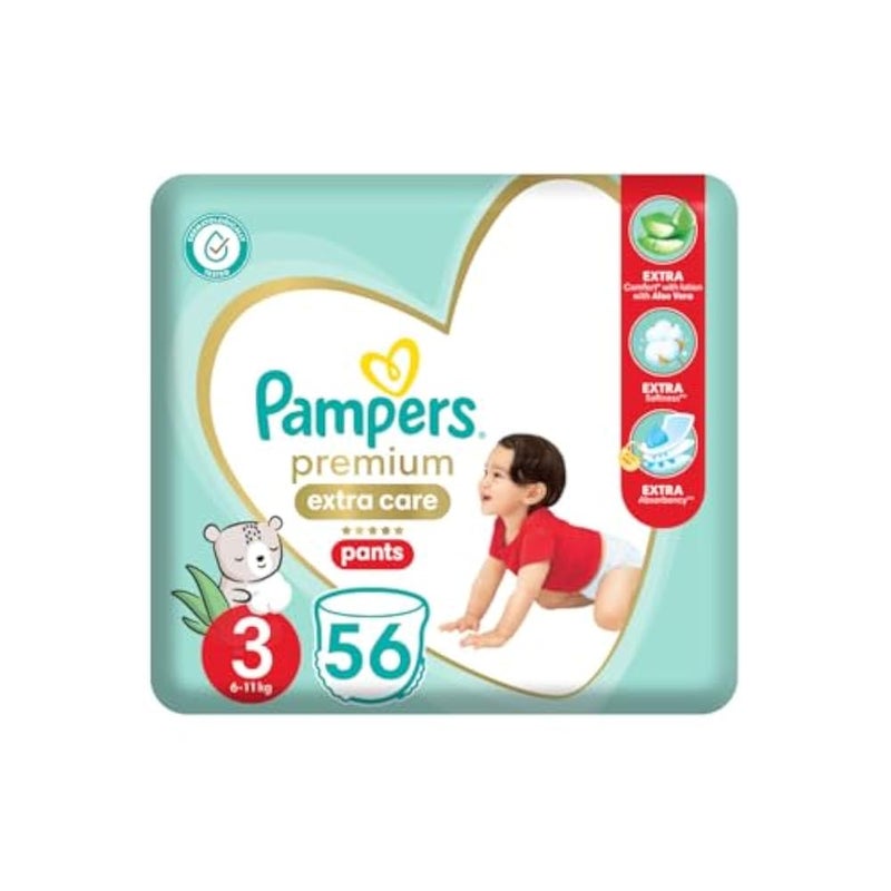Pampers Premium Extra Care Pants, Size 3, 6-11kg, with lotion with aloe vera, 56 diapers. (Pack may vary) - Image 1
