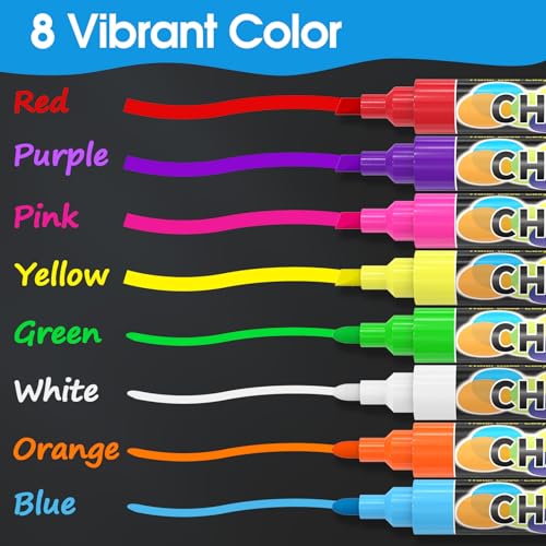 MaxGear Markers الطباشير MaxGear، 8 ألوان قابلة للغسل من الطباشير السائل لسبورة الطباشير، Marker مسح رطب للنوافذ للزجاج 6 مم طرف عكسي و طرف مائل للزجاج، نافذة، مرآة، 8 عدّ (زاهية) - Image 3