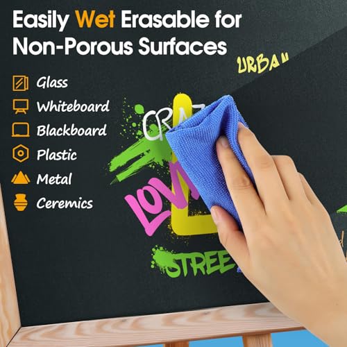 MaxGear Markers الطباشير MaxGear، 8 ألوان قابلة للغسل من الطباشير السائل لسبورة الطباشير، Marker مسح رطب للنوافذ للزجاج 6 مم طرف عكسي و طرف مائل للزجاج، نافذة، مرآة، 8 عدّ (زاهية) - Image 5