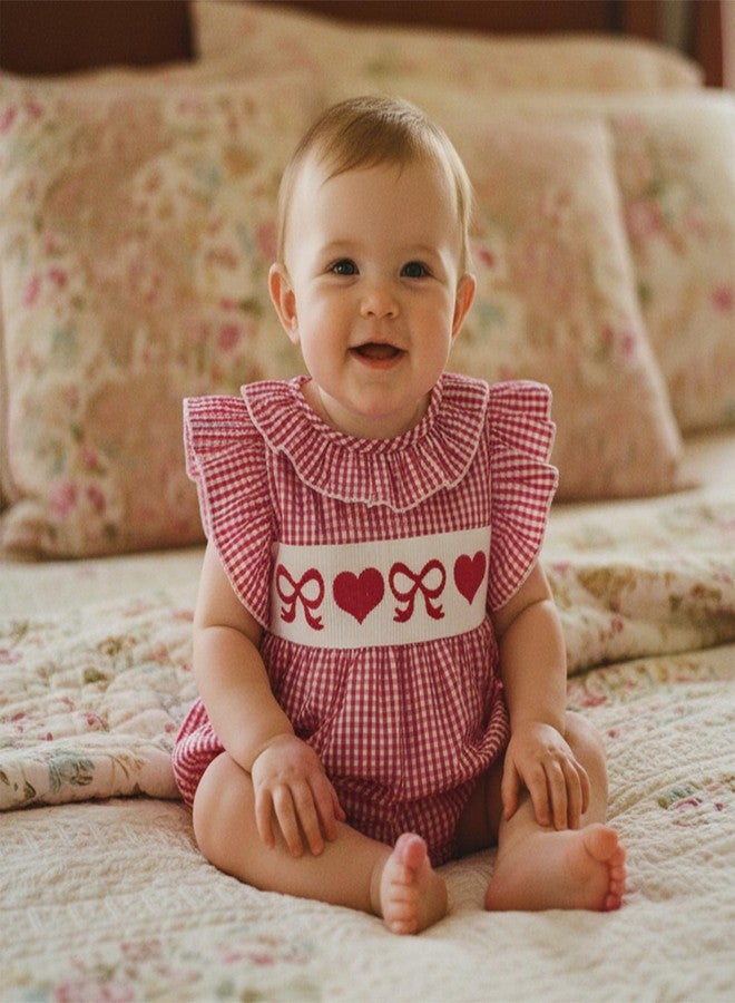 Socutebabe طقم ملابس Socutebabe لعيد الحب الأول للرضع، يتضمن رومبير فقاعي مزين بقلوب الحب، وملابس أطفال حديثي الولادة (أحمر، 6-12 شهرًا) - Image 2