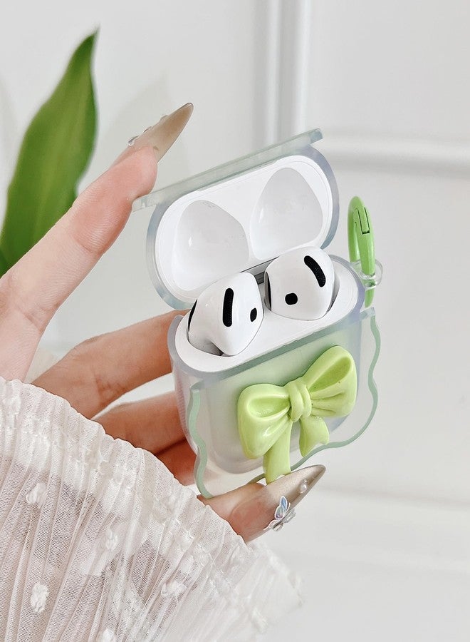 OTOPO Cute AirPods 4 Clear Case Grass Green, Girly 3D Bow Design Soft TPU Protective Shockproof Kawaii Apple iPod 4th Generation Cover with Cleaner Kit & Keychain Girls Women - Image 2