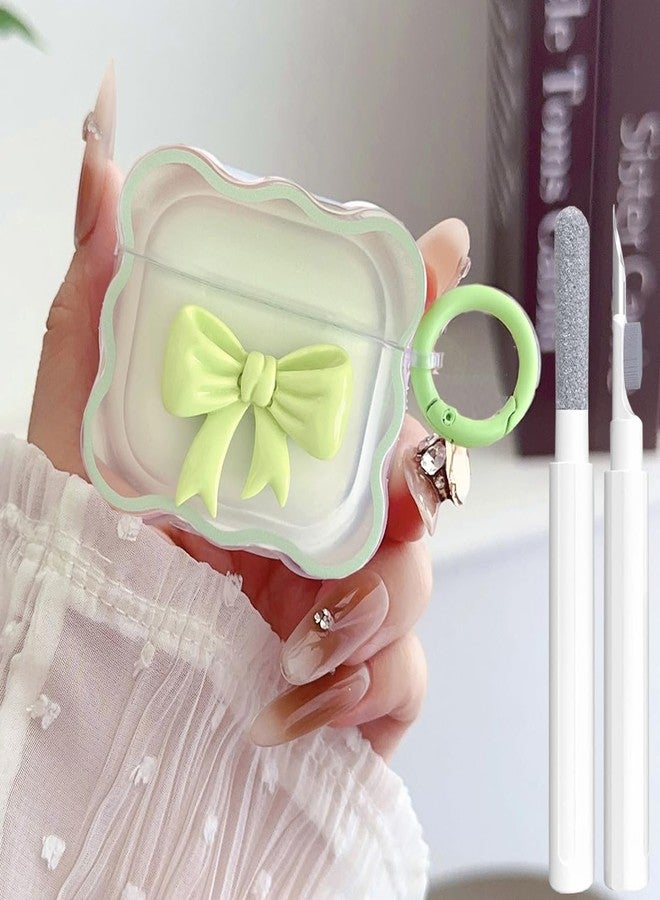 OTOPO Cute AirPods 4 Clear Case Grass Green, Girly 3D Bow Design Soft TPU Protective Shockproof Kawaii Apple iPod 4th Generation Cover with Cleaner Kit & Keychain Girls Women - Image 1