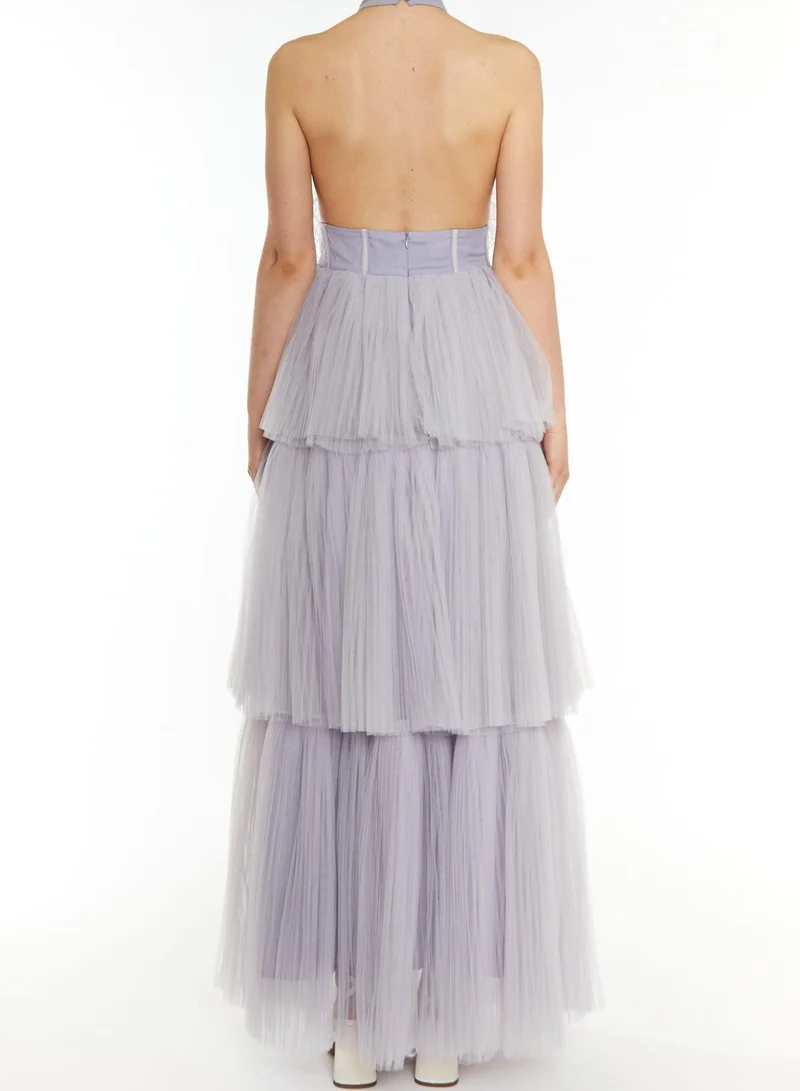 ترو ديكادينس Tiffany Icy Lilac Grey Tiered Ruffle Corsage Maxi Dress