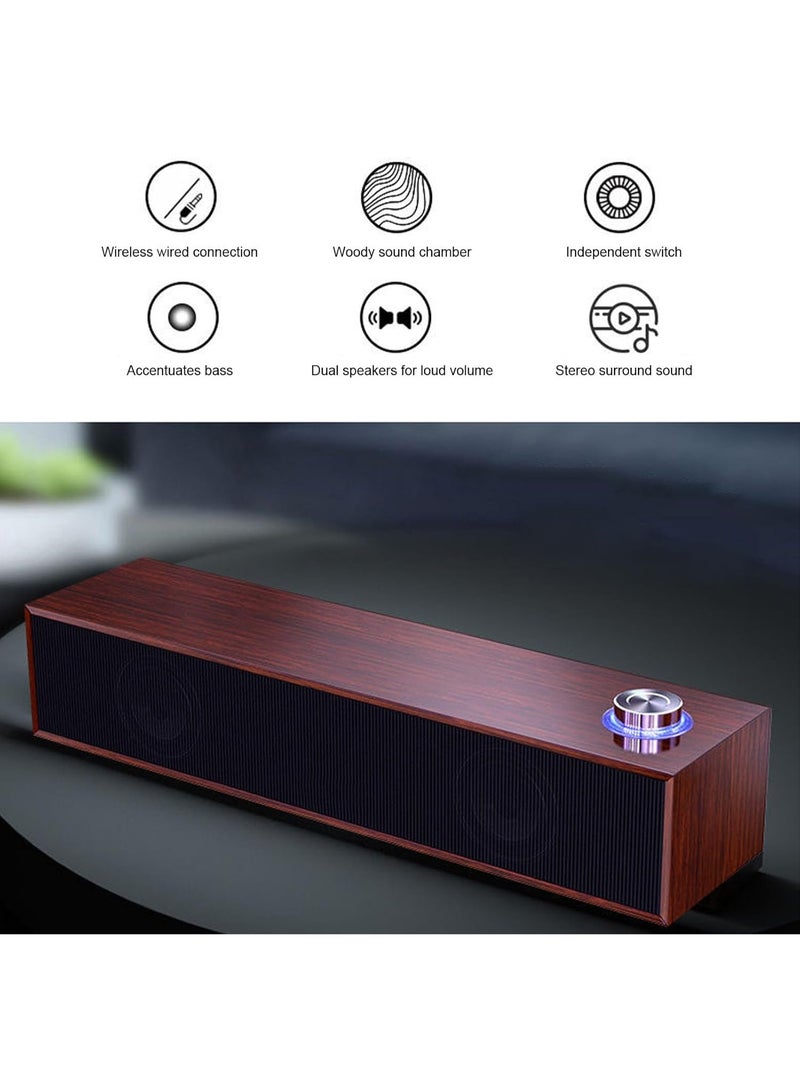 M MIAOYAN Computer Speakers - Wooden Multimedia Digital Speaker USB Powered 3.5mm AUX PC Speakers Surround Sound Portable Computer Sound Speaker for Desktop Laptop  - Image 3
