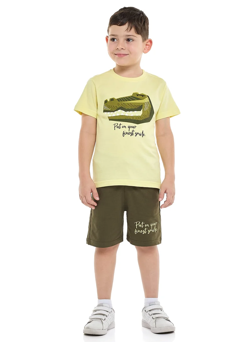 victor and jane Victor and Jane Printed T-Shirt & Pull-On Shorts with Pockets - Olive