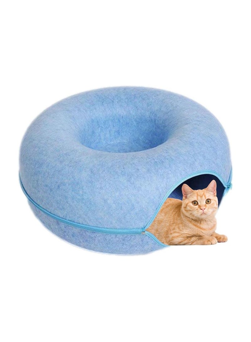 Generic 20In Cat Tunnel Bed for Indoor Cats,Removable Cat Nest,Indoor cat Hideout,Round Donut Felt Pet Nest,Semi-Closed Washable Cat Tunnel Nest, for All Dogs Cats(Blue, 50CM)  - Image 1