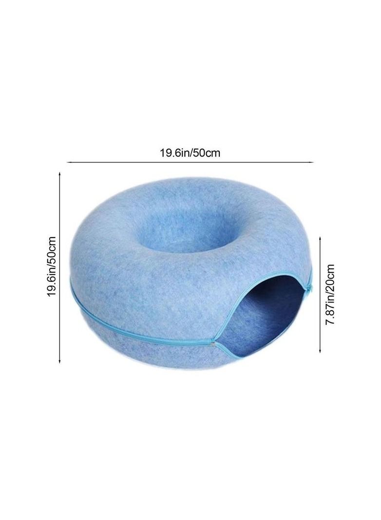 Generic 20In Cat Tunnel Bed for Indoor Cats,Removable Cat Nest,Indoor cat Hideout,Round Donut Felt Pet Nest,Semi-Closed Washable Cat Tunnel Nest, for All Dogs Cats(Blue, 50CM)  - Image 4