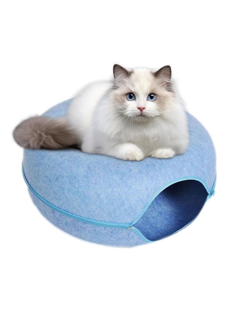 Generic 20In Cat Tunnel Bed for Indoor Cats,Removable Cat Nest,Indoor cat Hideout,Round Donut Felt Pet Nest,Semi-Closed Washable Cat Tunnel Nest, for All Dogs Cats(Blue, 50CM)  - Image 2