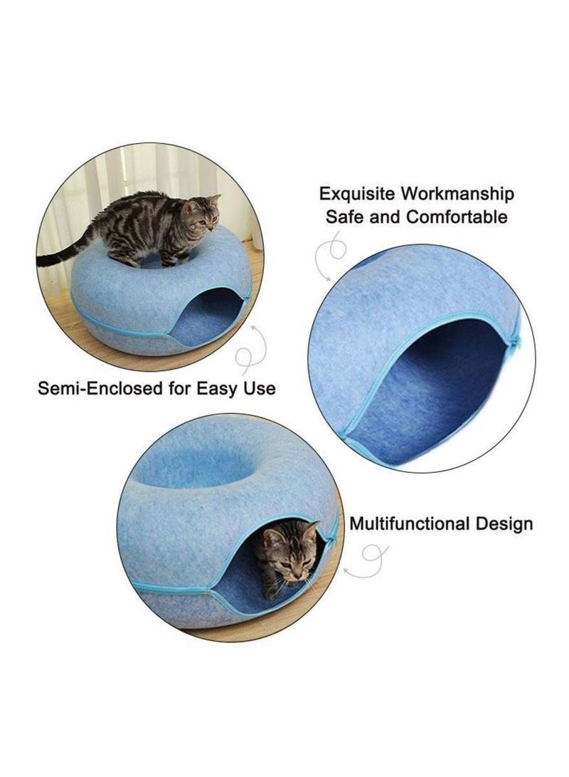 Generic 20In Cat Tunnel Bed for Indoor Cats,Removable Cat Nest,Indoor cat Hideout,Round Donut Felt Pet Nest,Semi-Closed Washable Cat Tunnel Nest, for All Dogs Cats(Blue, 50CM)  - Image 3