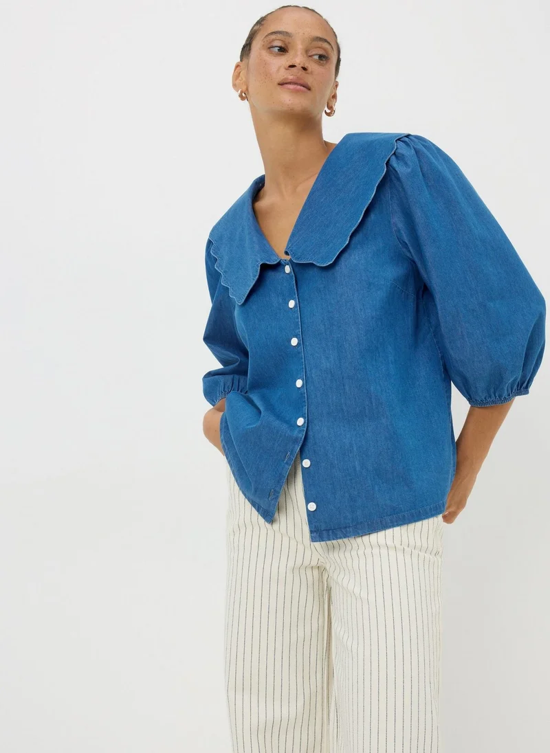 Matalan Midwash Denim Scalloped Collar Shirt