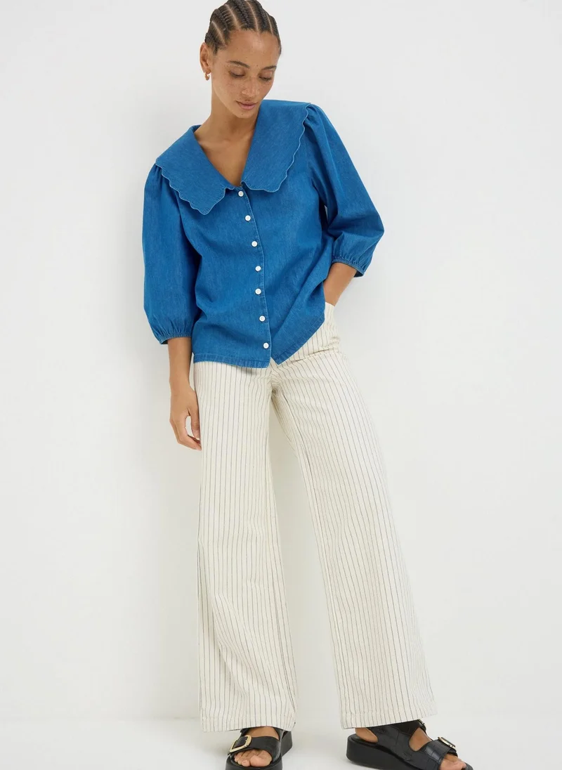 Matalan Midwash Denim Scalloped Collar Shirt