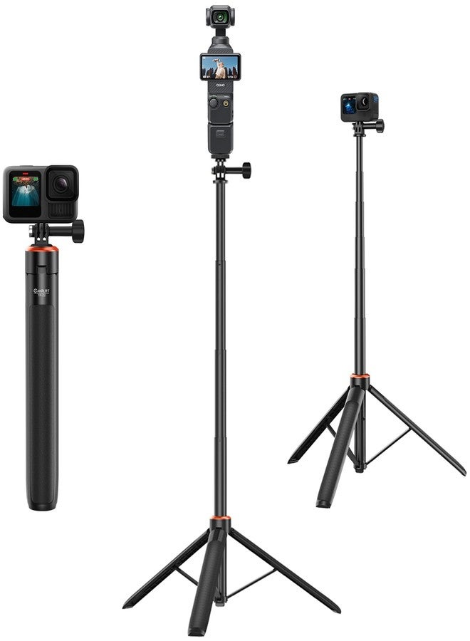 حامل ثلاثي القوائم قابل للتمديد بطول 53.5 بوصة لكاميرات GoPro، حامل ثلاثي القوائم محمول للسفر مع قضيب تمديد لكاميرات DJI Osmo Pocket 3 وGoPro Hero 13/12/11/10/9/Max وOsmo Action 5 Pro/4 وInsta360 X5/X4 - Image 1