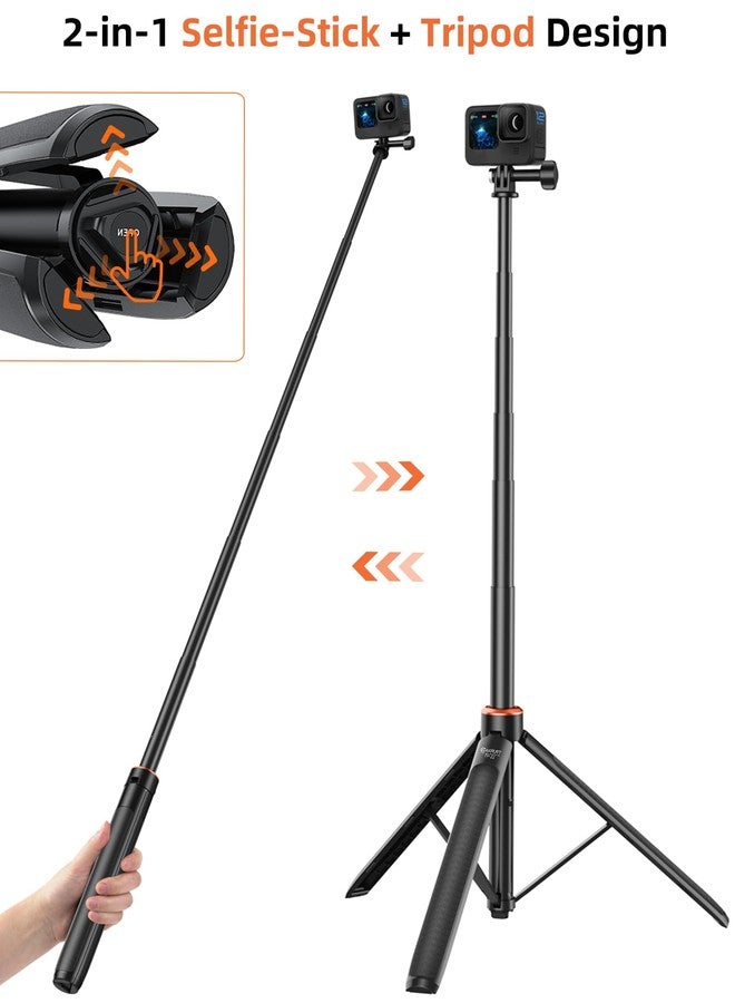 حامل ثلاثي القوائم قابل للتمديد بطول 53.5 بوصة لكاميرات GoPro، حامل ثلاثي القوائم محمول للسفر مع قضيب تمديد لكاميرات DJI Osmo Pocket 3 وGoPro Hero 13/12/11/10/9/Max وOsmo Action 5 Pro/4 وInsta360 X5/X4 - Image 3