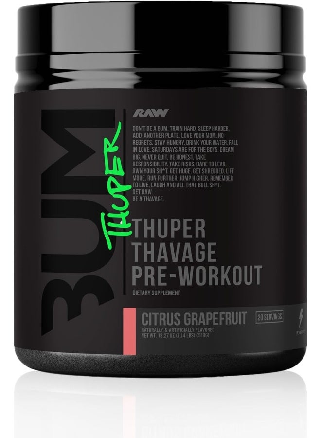 رو RAW Nutrition - ثابر ثافج بري-ووركاوت | مكمل غذائي رياضي للرجال والنساء | بري-ووركاوت من سيبوم للطاقة، الضخ العقلي والتركيز | نكهة الكرز الأبيض - 20 حصة - Image 1