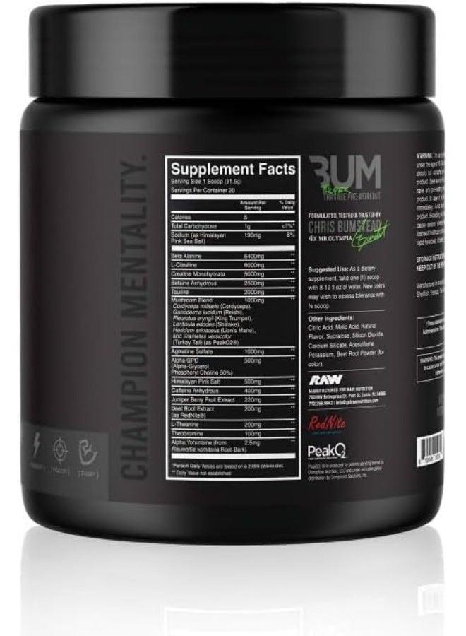 رو RAW Nutrition - ثابر ثافج بري-ووركاوت | مكمل غذائي رياضي للرجال والنساء | بري-ووركاوت من سيبوم للطاقة، الضخ العقلي والتركيز | نكهة الكرز الأبيض - 20 حصة - Image 2