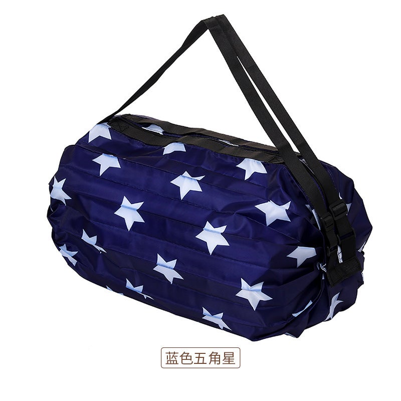 New travel shoulder waterproof nylon storage bag fast folding portable shopping bag large storage bag shopping bag Blue five-pointed star shoulders