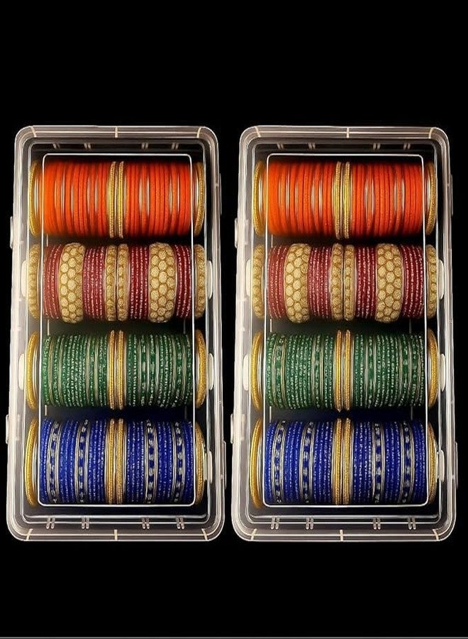 NIOFY نيوفي صنع في الهند | علبة أساور بلاستيكية شفافة مع 4 قضبان قابلة للتعديل | علبة مجوهرات متعددة الأغراض، علبة زينة، منظم | تخزين شفاف للأساور والخلاخيل وساعات اليد (عبوة من قطعتين) - Image 1
