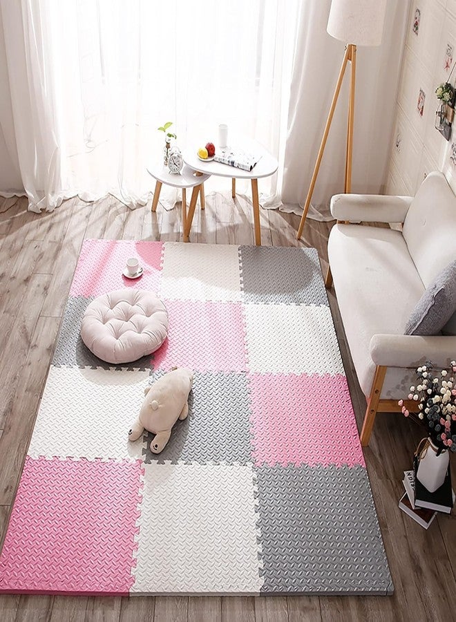 SIGNATRON Interlocking EVA SIGNATRON Play Mat -12 mm Thick | Kids mats for Floor | Baby Crawling and Play Mat- Set of 6 Tiles - 24 Sq Ft (Grey - Pink - White) - Image 3