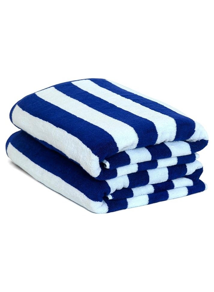 COMFY OVERSIZED SET OF 2 HIGHLY ABSORBENT 100 % COTTON BLUE & WHITE BEACH/POOL TOWEL SET - Image 1