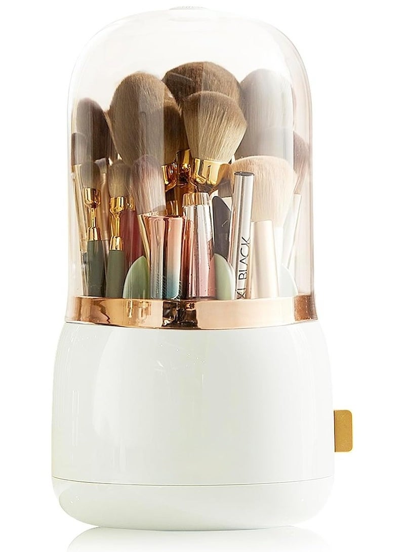 Lebenrich Rotating Makeup Brush Holder Organizer with Lid, Spinning Brush Holder Makeup Organizer with Clear Cover, Acrylic Cosmetics Make Up Brushes Storage Cup Container for Vanity - Image 2