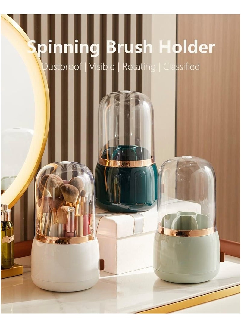 Lebenrich Rotating Makeup Brush Holder Organizer with Lid, Spinning Brush Holder Makeup Organizer with Clear Cover, Acrylic Cosmetics Make Up Brushes Storage Cup Container for Vanity - Image 3