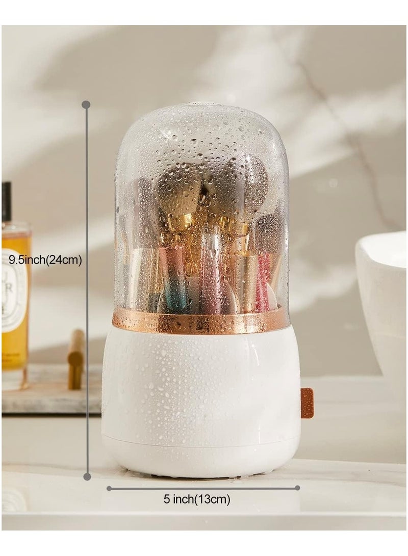 Lebenrich Rotating Makeup Brush Holder Organizer with Lid, Spinning Brush Holder Makeup Organizer with Clear Cover, Acrylic Cosmetics Make Up Brushes Storage Cup Container for Vanity - Image 4