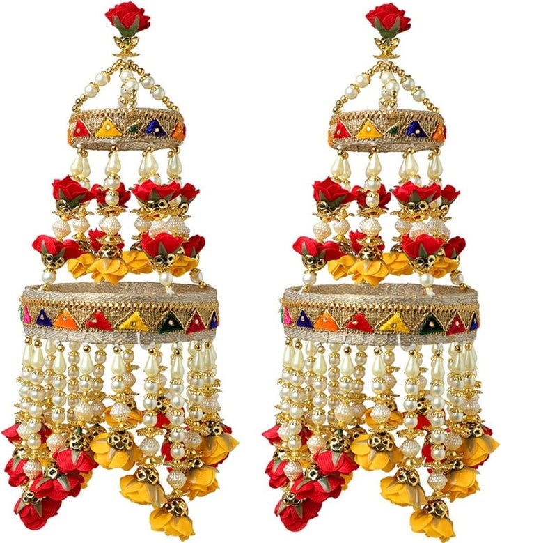 The Decor Affair 2 Pcs Round Centerpiece Hanging Jhoomar Rose Flower Ornaments - Add a Touch of Elegance and Beauty to Your Celebrations. - Image 1