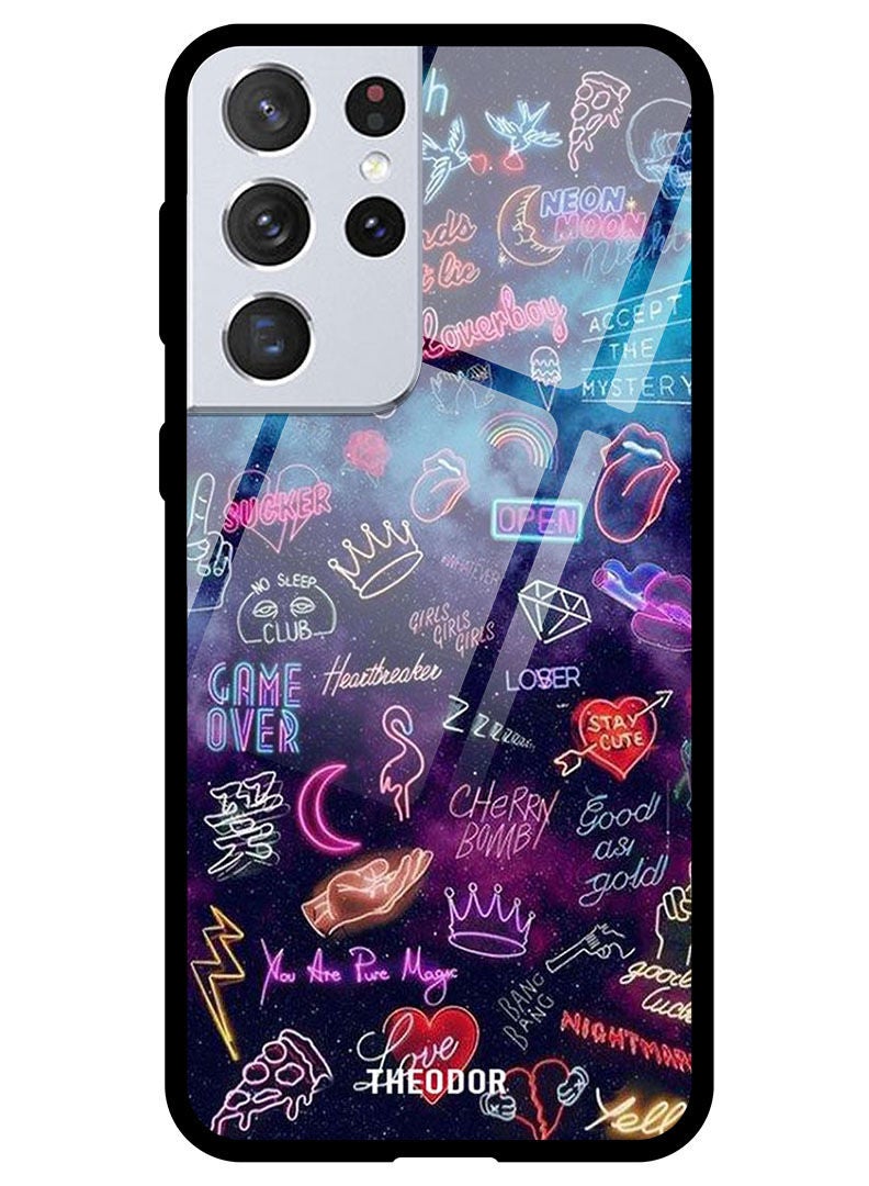 Theodor Protective Tempered Glass Case Cover Samsung Galaxy S21 ULTRA Lights Doodle - Image 1