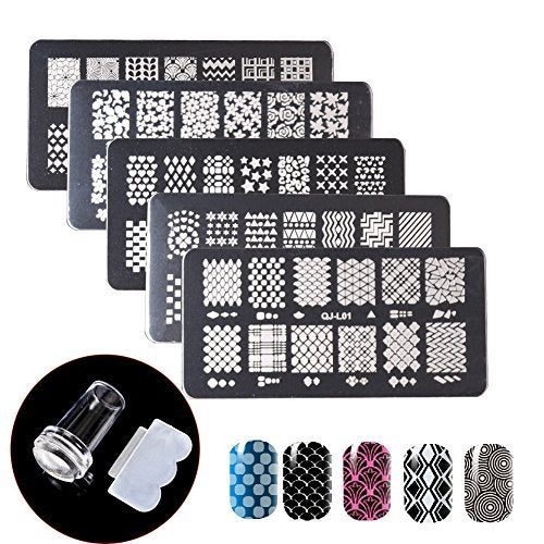 WOKOTO 5 Pieces Nail Stamping Plates Kit Floral Geometric Mosaic Image Stamp Set For Nail Art Stamp Stamping Templates Kit Nail Art Transfer Stamp Plates