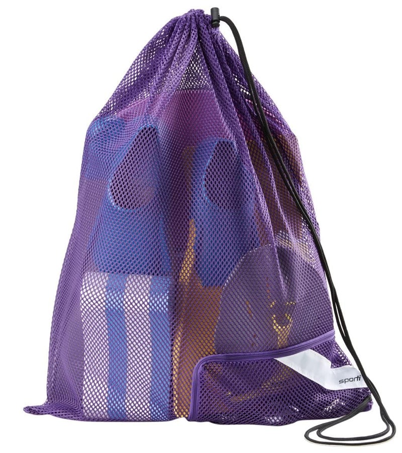 Sporti Swimming Equipment Bags, Mesh Drawstring Backpack, Swim Bag for Swimmers, Mesh Backpack for Beach, Gym and Workout Gear - Mesh Bag with Zipper Pocket - Purple - Image 1