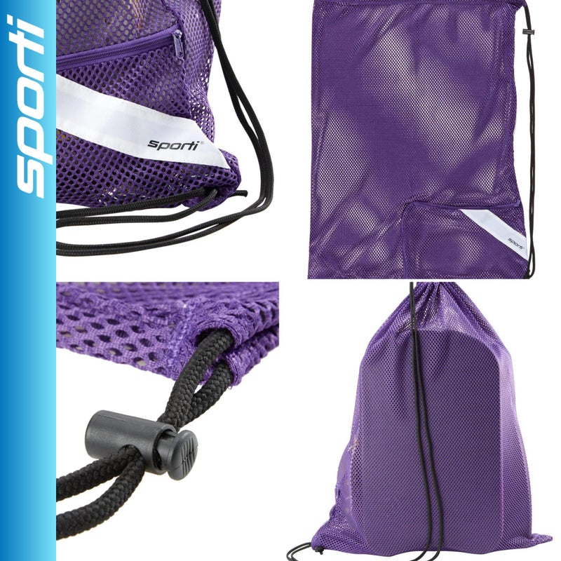 Sporti Swimming Equipment Bags, Mesh Drawstring Backpack, Swim Bag for Swimmers, Mesh Backpack for Beach, Gym and Workout Gear - Mesh Bag with Zipper Pocket - Purple - Image 2