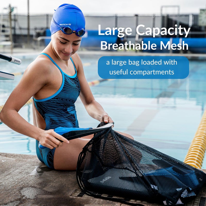 Sporti Swimming Equipment Bags, Mesh Drawstring Backpack, Swim Bag for Swimmers, Mesh Backpack for Beach, Gym and Workout Gear - Mesh Bag with Zipper Pocket - Purple - Image 3