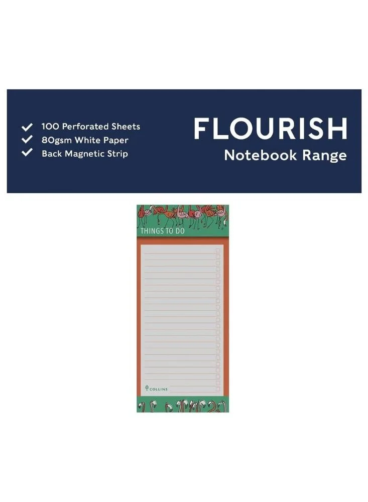 Collins Collins Flourish To Do List Notepad with Slim Magnetic Pad - Flamingo Design