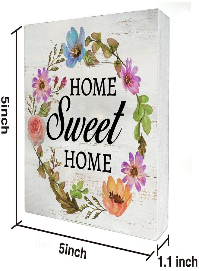 MAVOTEN Floral Home Sweet Home Wood Box Sign Rustic Family Wooden Box Sign Home Desk Shelf Decor (5 X 5 Inch) - Image 2