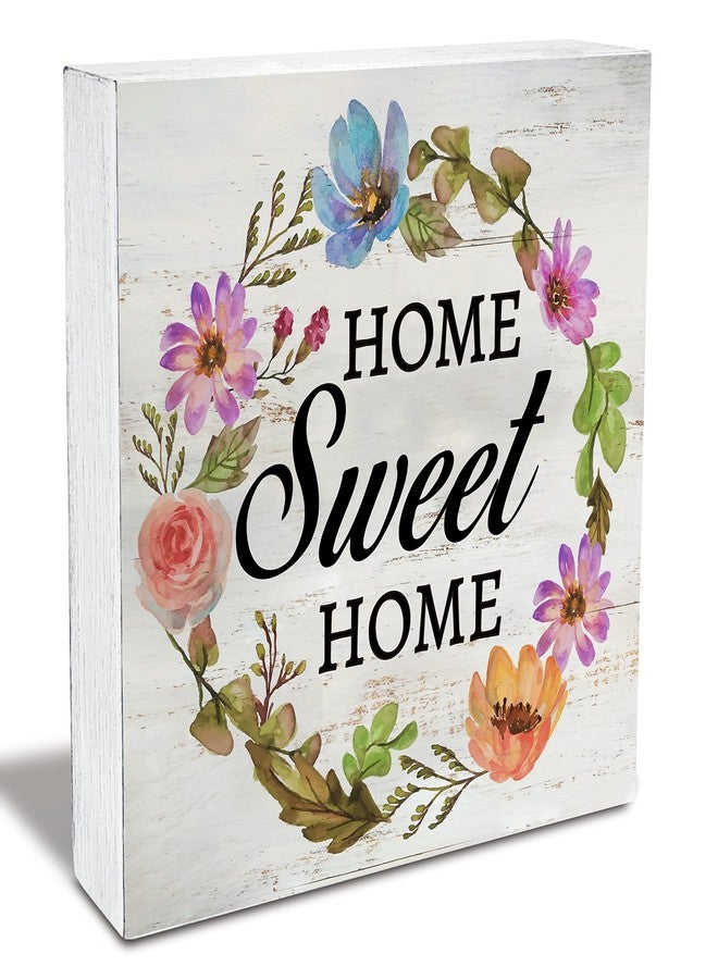 MAVOTEN Floral Home Sweet Home Wood Box Sign Rustic Family Wooden Box Sign Home Desk Shelf Decor (5 X 5 Inch) - Image 1