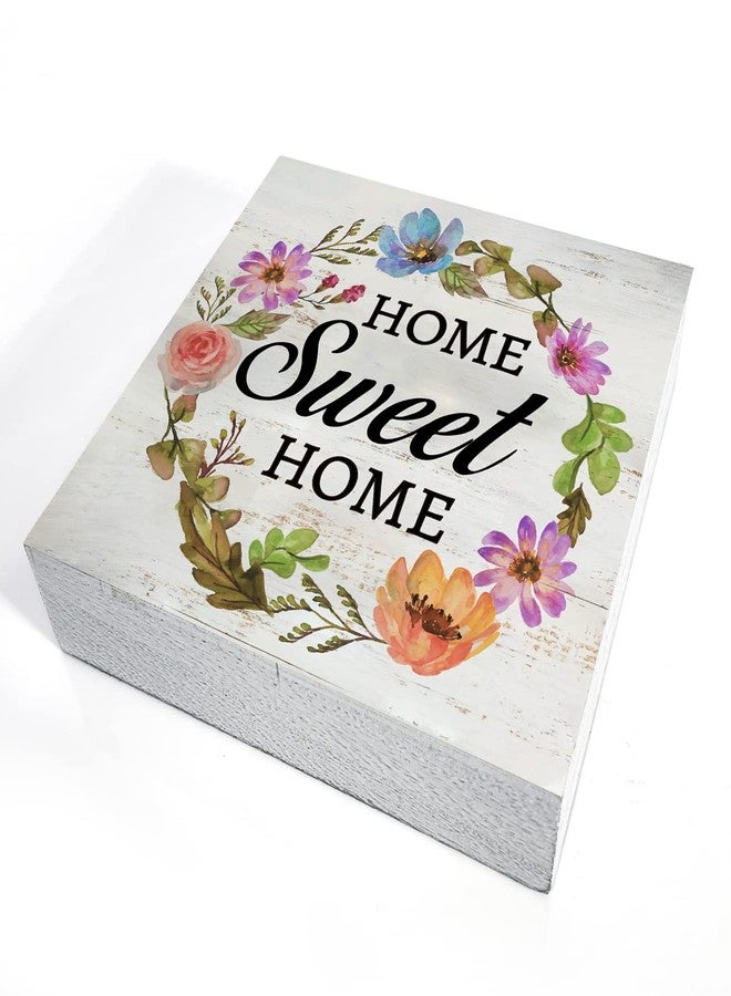 MAVOTEN Floral Home Sweet Home Wood Box Sign Rustic Family Wooden Box Sign Home Desk Shelf Decor (5 X 5 Inch) - Image 3