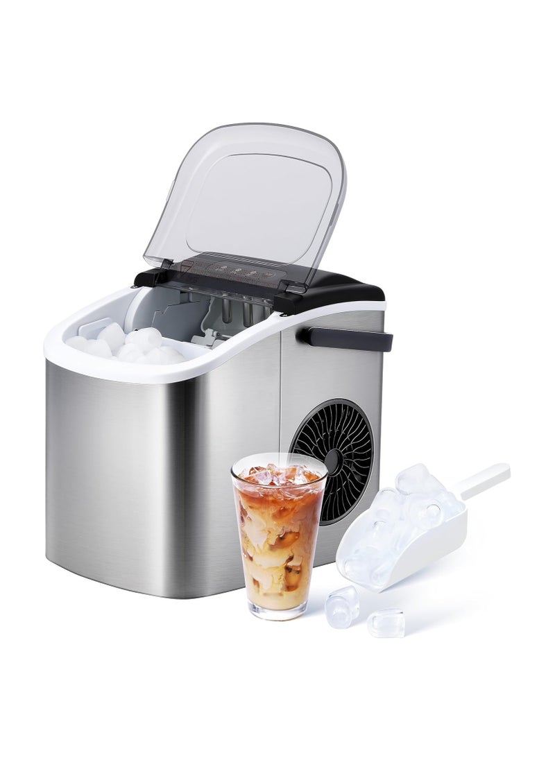 Generic Portable Ice Maker for Countertop, 6 Mins 9 Ice Cubes, 26lbs Ice/24H, Self-Cleaning, with Ice Spoon and Basket, for Home/Kitchen/Office/Camping/Party, Silver  - Image 1