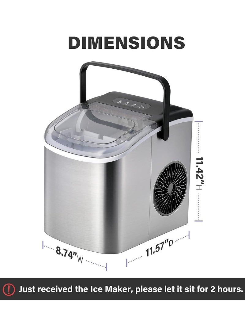 Generic Portable Ice Maker for Countertop, 6 Mins 9 Ice Cubes, 26lbs Ice/24H, Self-Cleaning, with Ice Spoon and Basket, for Home/Kitchen/Office/Camping/Party, Silver  - Image 2