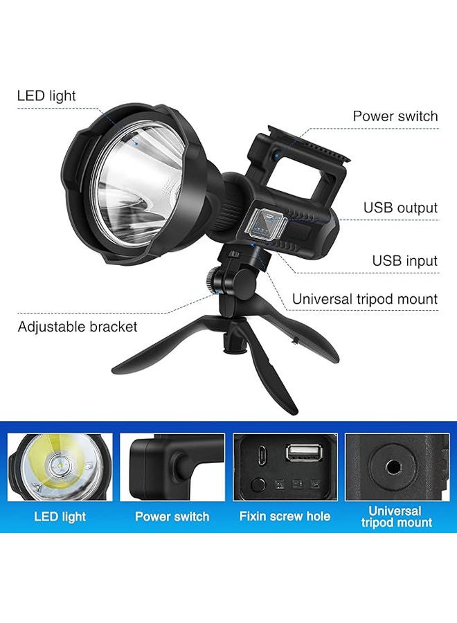 Generic Chanarily Rechargeable High Lumens Spotlight Flashlight, 100000 Lumens Super Bright LED Searchlight with Tripod, 4 Modes, IPX5 Waterproof, Handheld Spotlight for Camping, Home Security, Emergency  - Image 4