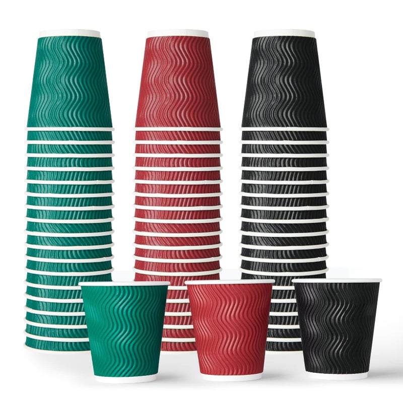 MUCHII 10 oz Insulated Paper Coffee Cups 120 Count Multicolor Disposable Ripple Design for Hot Drinks